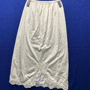 Coquette Womens Ilusion Half Slip L Cream Damask Jacquard Lace Trim Slit Vintage